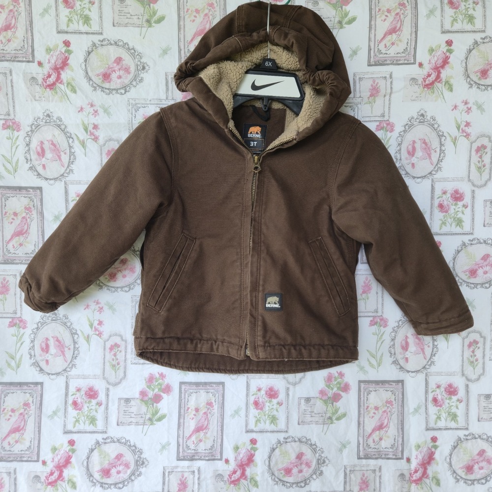 Berne Workwear Toddler 3T Brown Hooded Sherpa Lined Canvas Duck Jacket Coat